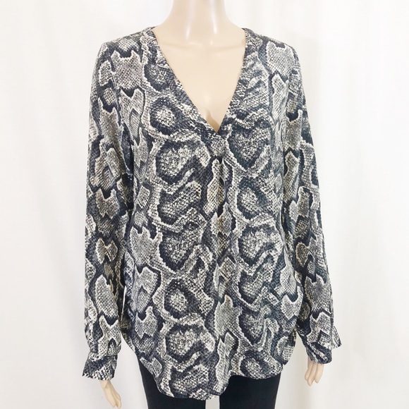 Silky Snakeskin Bell Sleeve Wrap Blouse